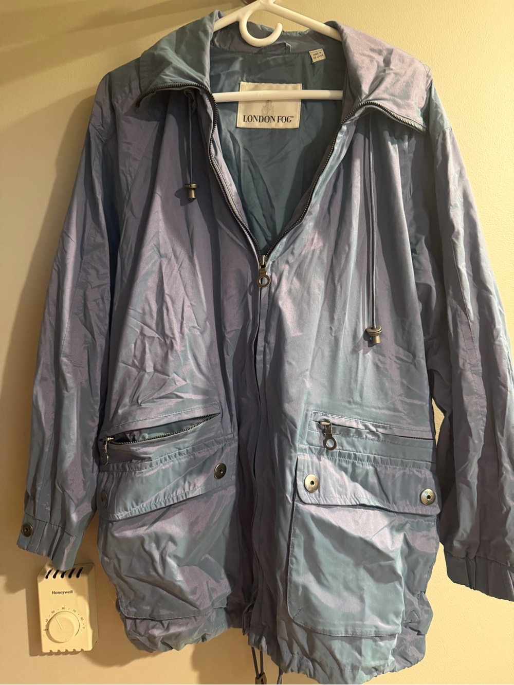 London Fog Satin Logo Jacket Label in Silver and Blue